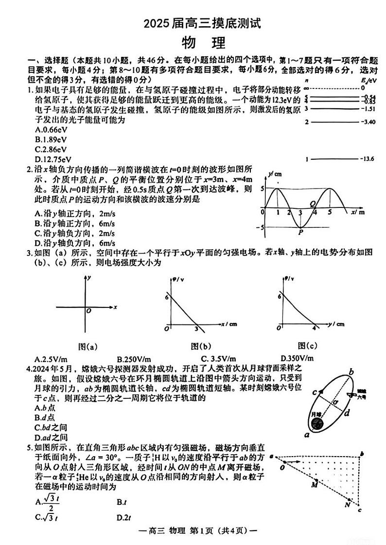 江西省南昌市2025届高三年级摸底测试物理试题（PDF版附答案）第1页