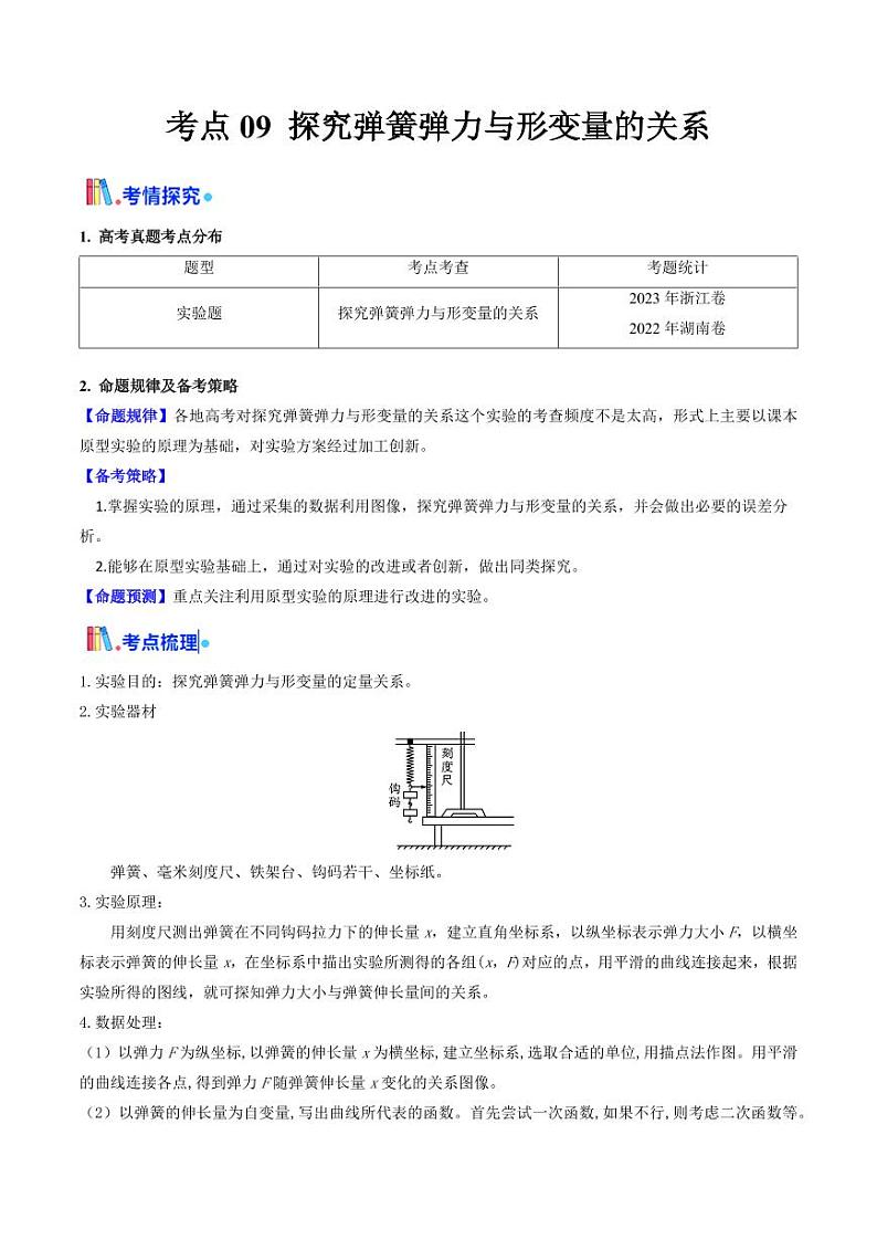 考点09 探究弹簧弹力与形变量的关系（核心考点精讲精练）（教师版） 备战2025年高考物理一轮复习考点帮（新高考通用）第1页