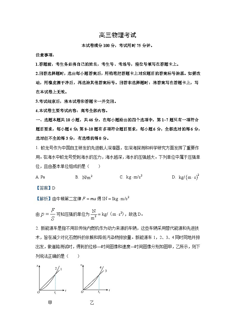 [物理]广西部分示范性高中2024-2025学年高三上学期摸底质量检测(开学)试题(解析版)第1页