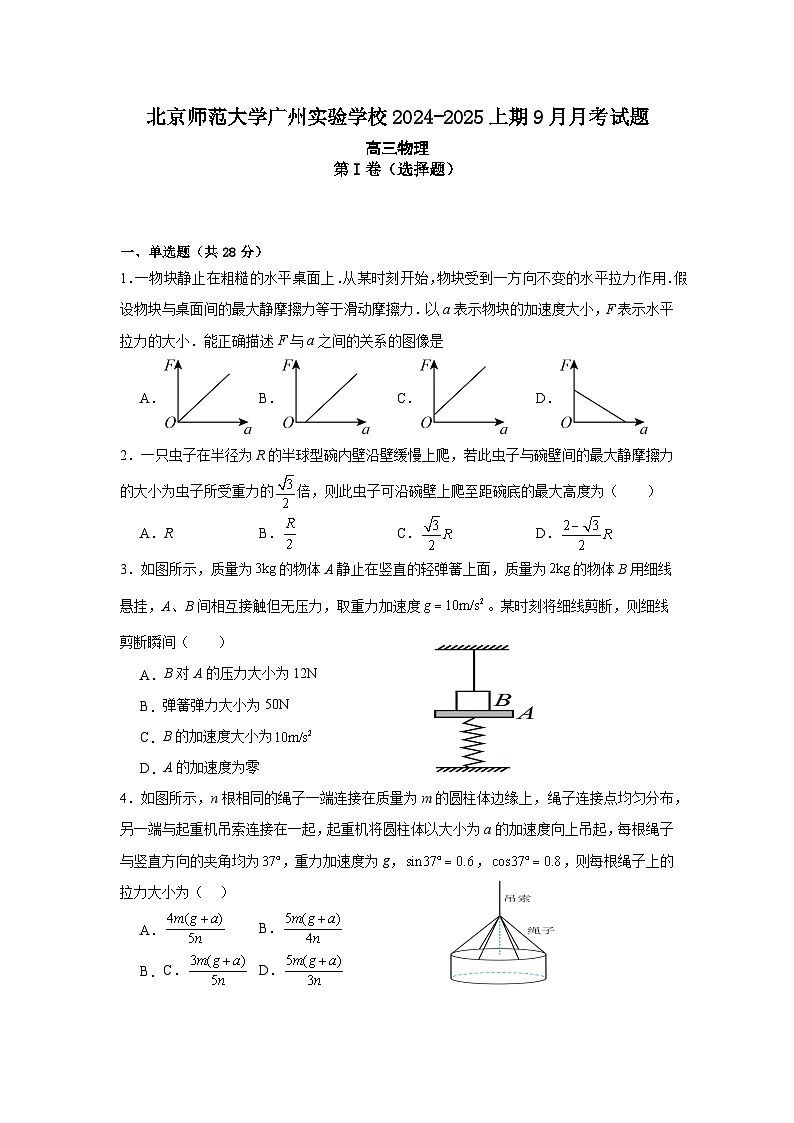 广东省广州市北京师范大学广州实验学校2024-2025学年高三上学期9月月考物理试题01