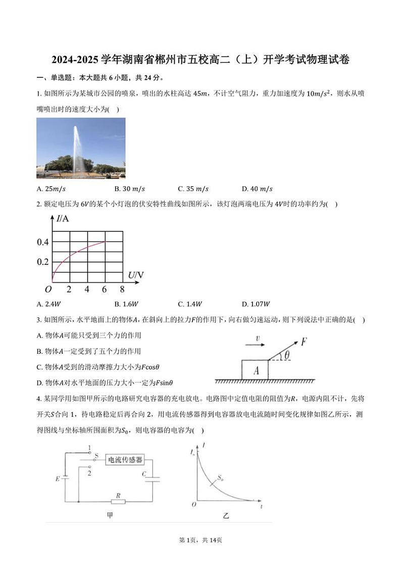 [物理]2024～2025学年湖南省郴州市五校高二(上)开学考试试卷(有解析)第1页