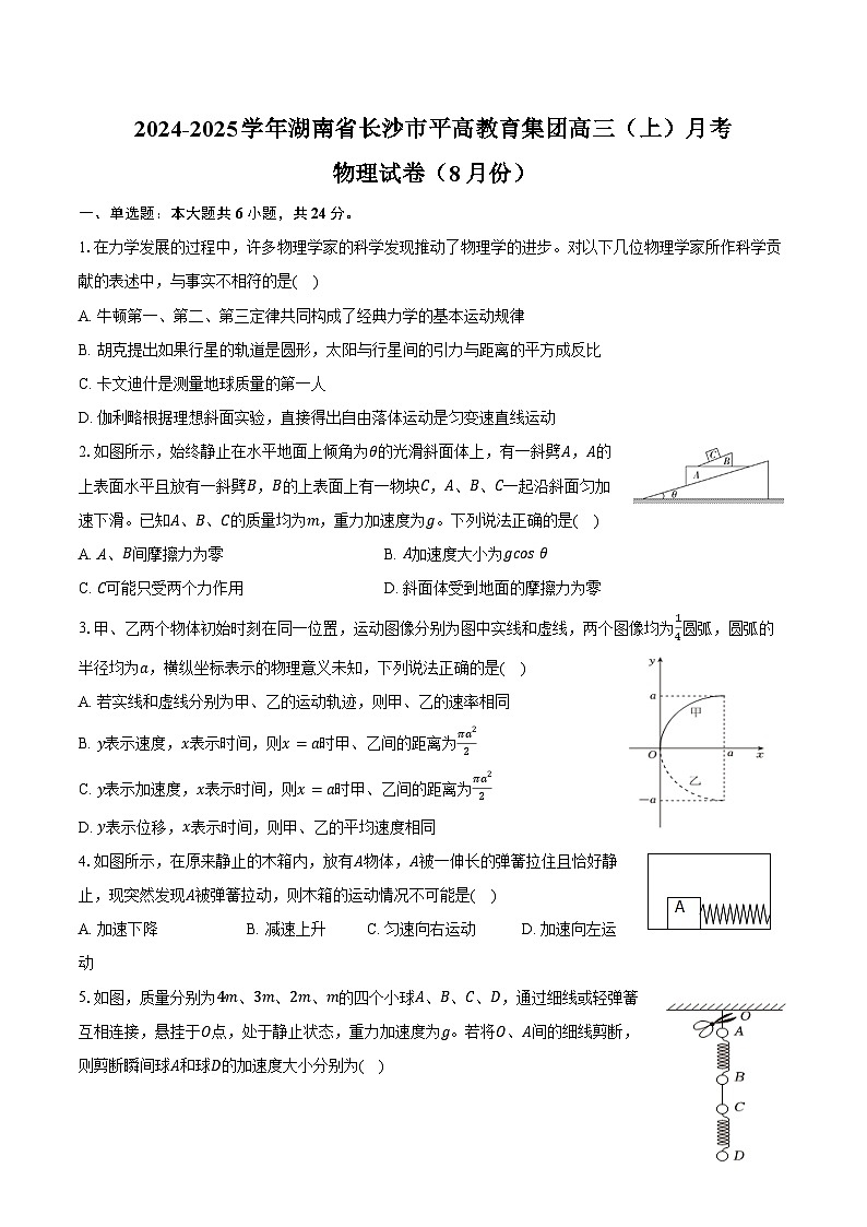 2024-2025学年湖南省长沙市平高教育集团高三（上）月考物理试卷（8月份）（含解析）01