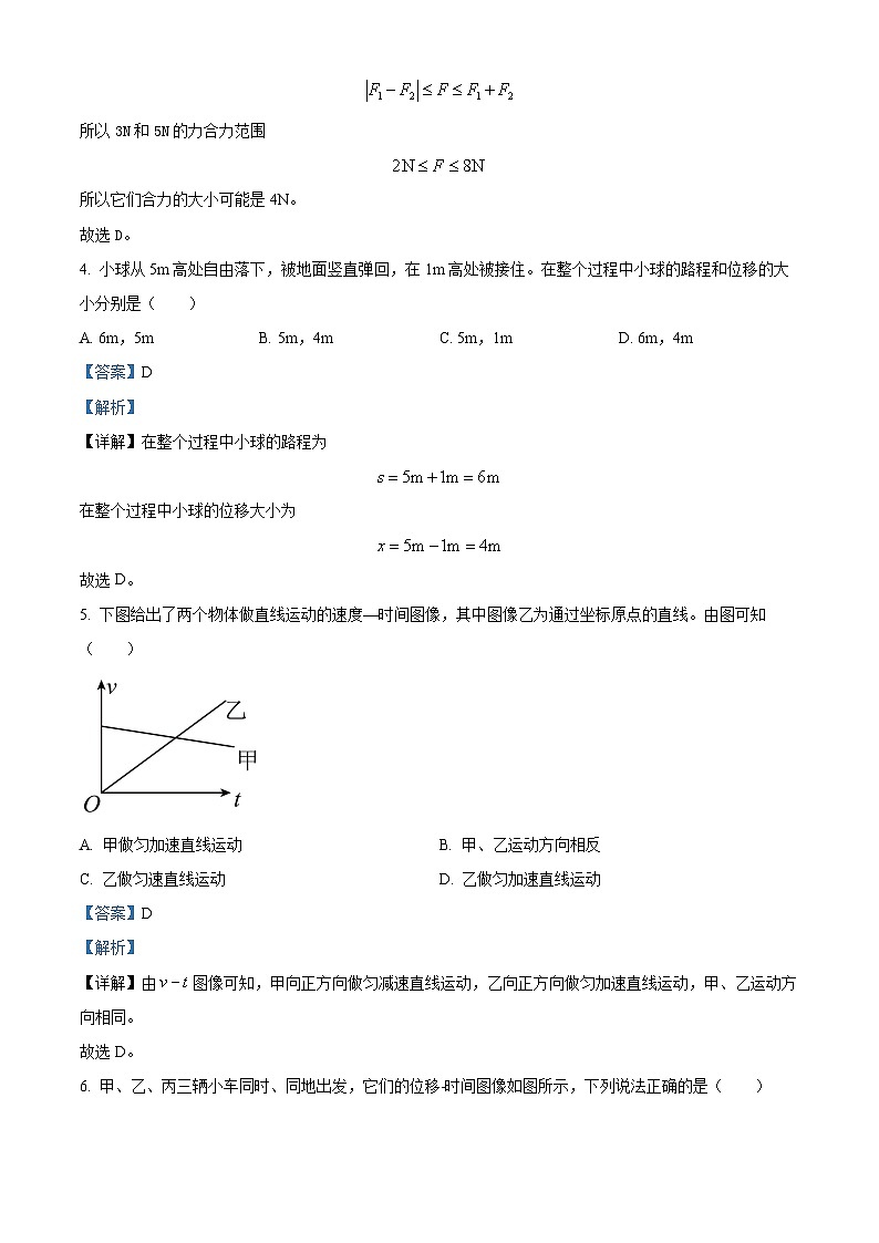 北京市北京师范大学附属中学2023-2024学年高一上学期期中考试物理试题  Word版含解析第2页