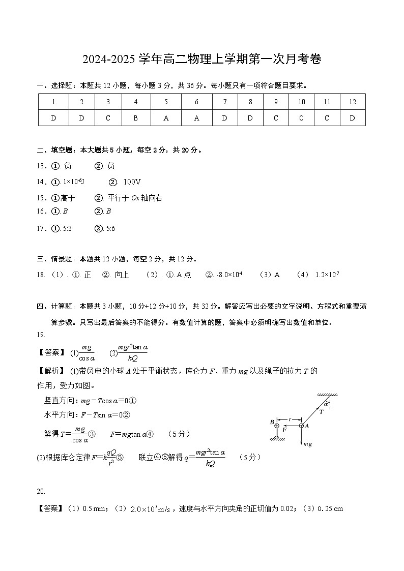 上海专用高中物理高二上学期第一次月考卷（沪科版2020必修第三册第9~10章）含答案解析01