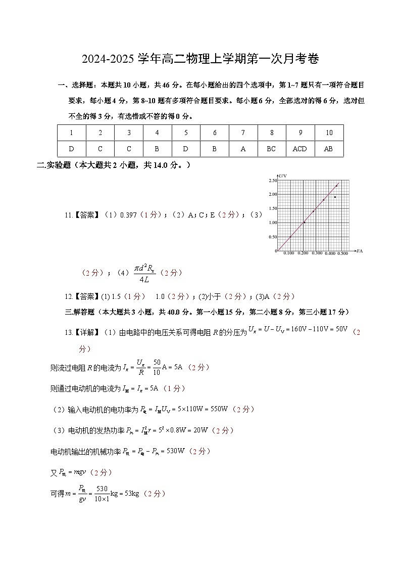 高二物理第一次月考卷（参考答案）（新八省专用）（人教版2019）第1页