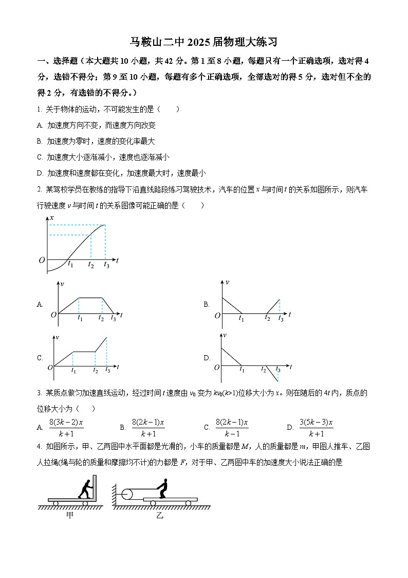 安徽省马鞍山市第二中学2024-2025学年高三上学期8月月考物理试卷 Word版无答案第1页