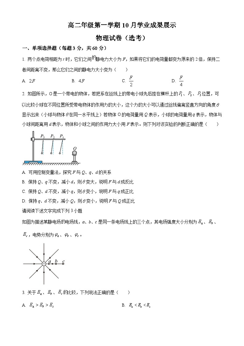 北京市顺义区第二中学2023-2024学年高二上学期10月月考物理试题  Word版无答案第1页