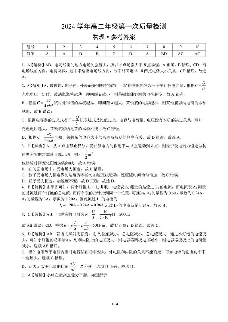 高二物理 - 答案第1页