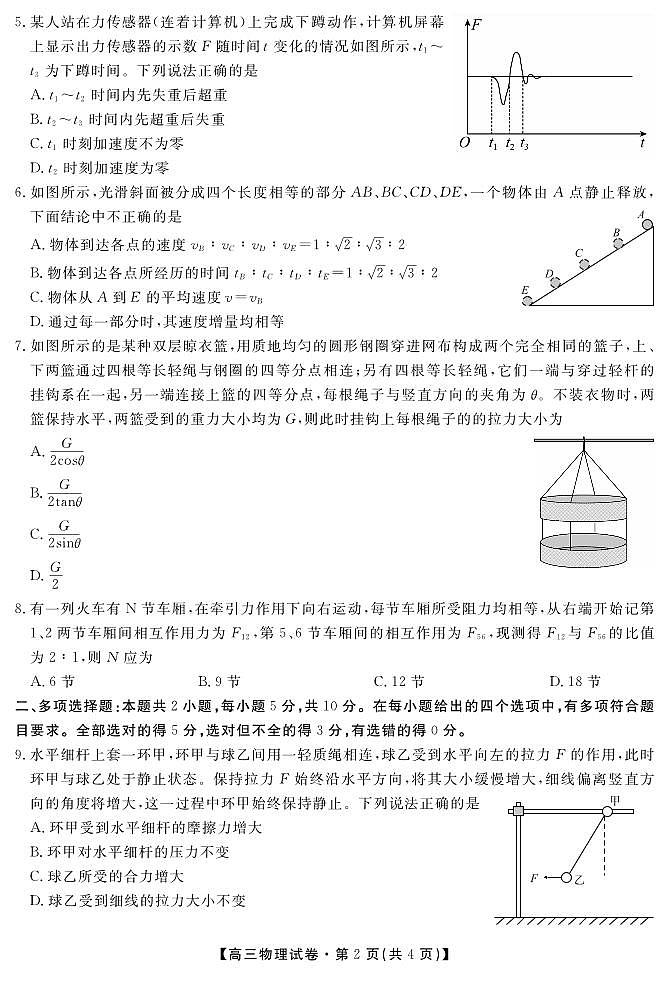 高三物理试卷第2页