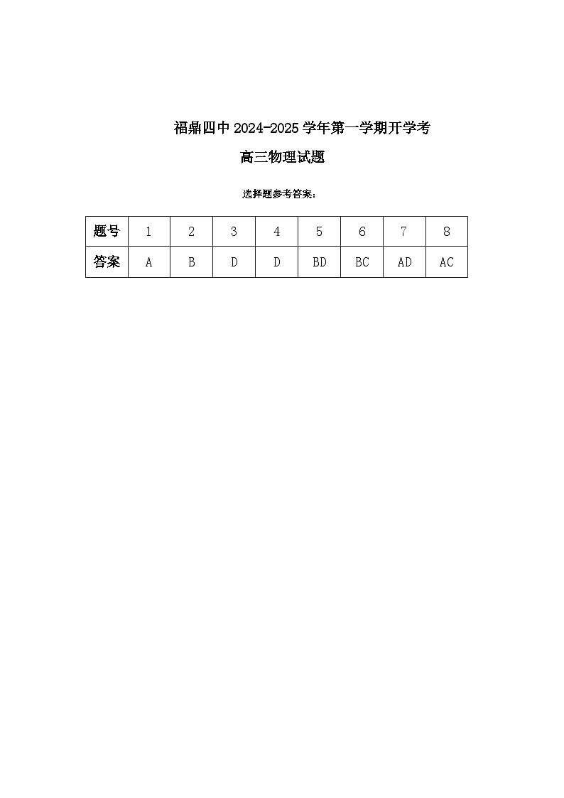 福建省宁德市福鼎市第四中学2024-2025学年高三上学期开学考试物理试题01