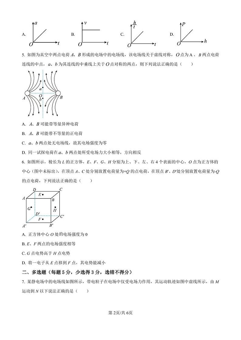 精品解析：湖南省娄底市涟源市部分学校2024-2025学年高二上学期开学考试物理试题（原卷版）_create第2页