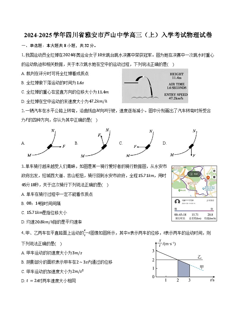 2024-2025学年四川省雅安市芦山中学高三（上）入学考试物理试卷（含解析）第1页