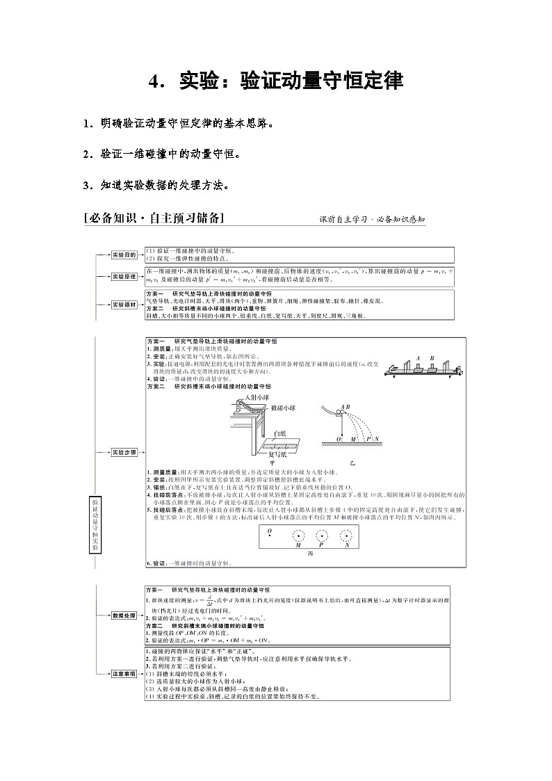 人教版高中物理选择性必修第一册第一章4实验验证动量守恒定律学案第1页