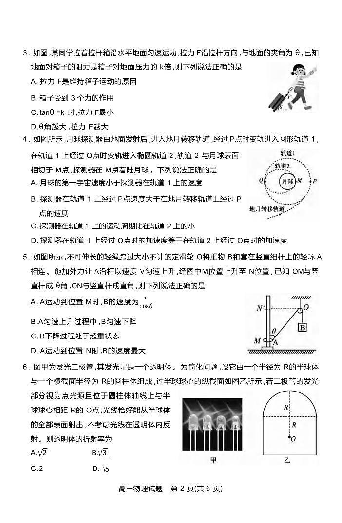物理丨山西省运城市2025届高三9月摸底调研测试物理试卷及答案第2页