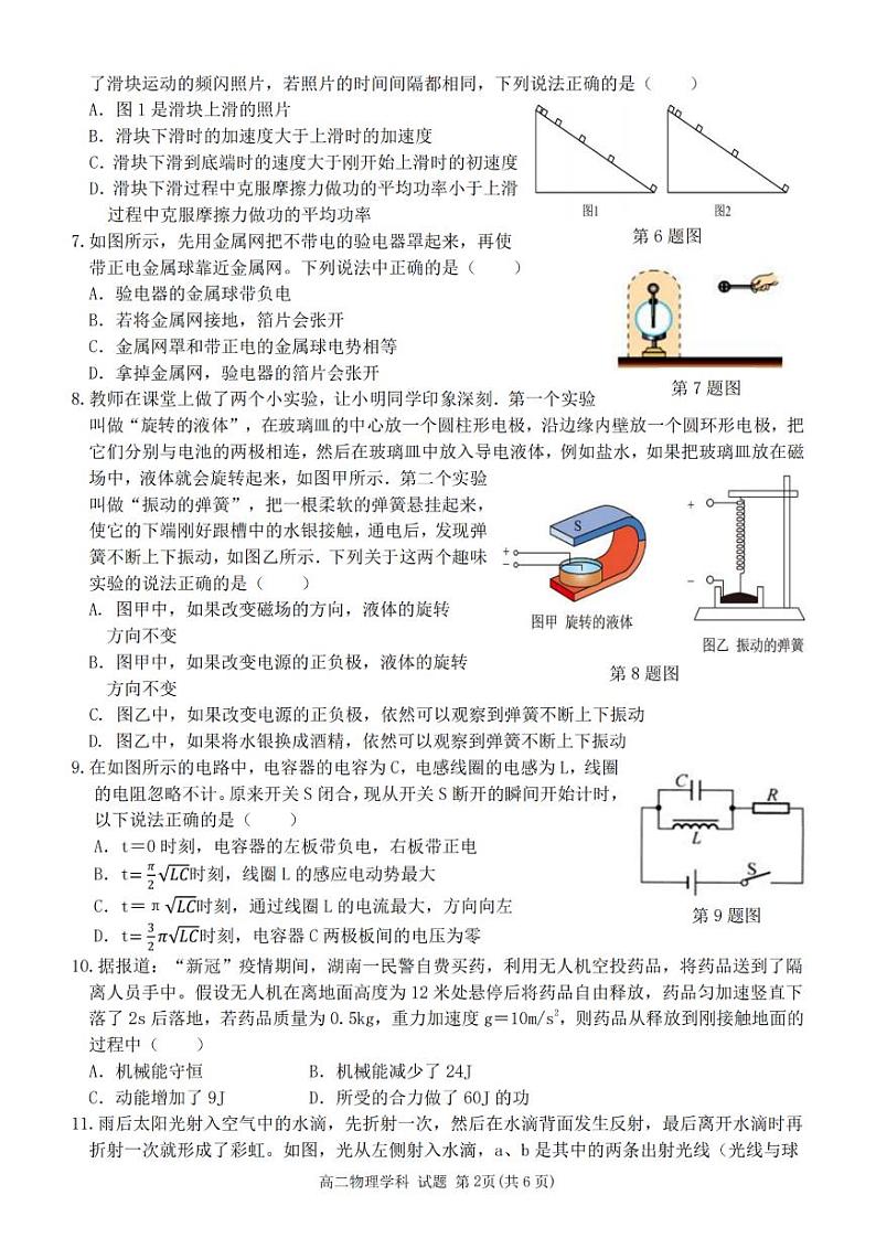 温州新力量联盟2023学年高二第二学期期末联考+物理试卷第2页
