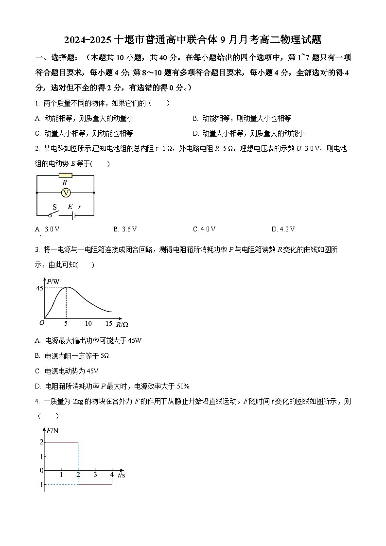 湖北省十堰市六校教学合作体2024-2025学年高二上学期9月月考物理试卷 Word版无答案第1页