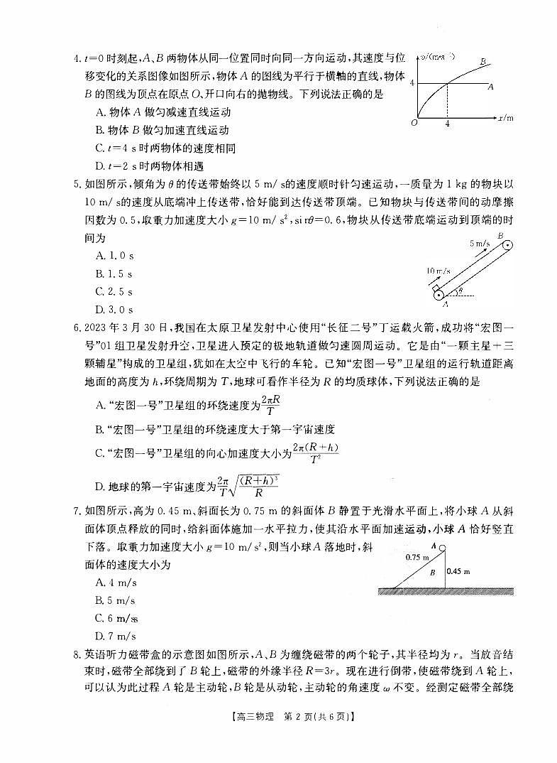 山西省2023_2024高三物理上学期10月联考试题pdf第2页