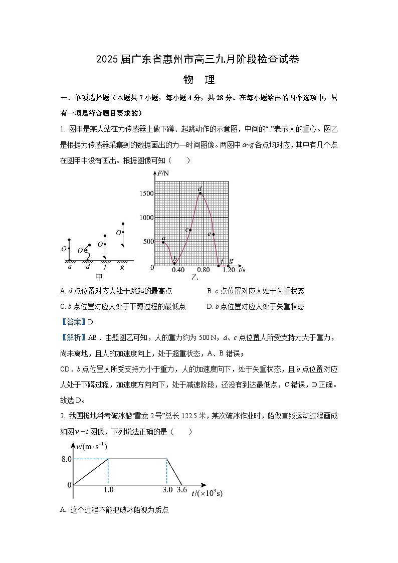 [物理]广东省惠州市2024-2025学年高三上学期9月阶段检查试卷(解析版)01