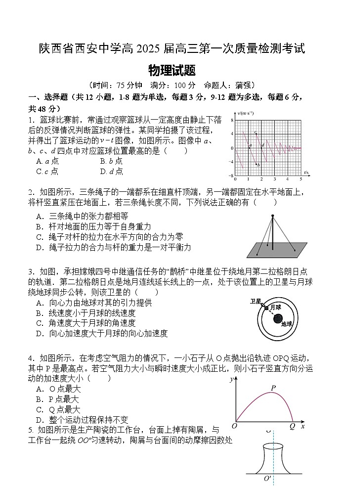 陕西省西安中学高2025届高三第一次质量检测考试第1页