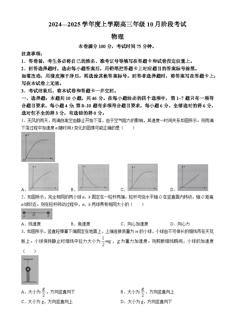 辽宁省大联考2024-2025学年高三上学期10月月考物理试题(无答案)01