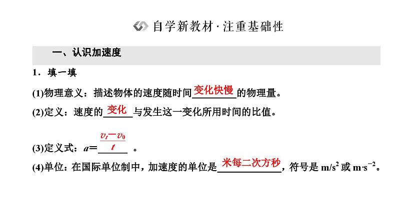 2024-2025学年高中物理必修第一册（粤教版）教学课件 第一章 运动的描述 第五节 加速度第2页