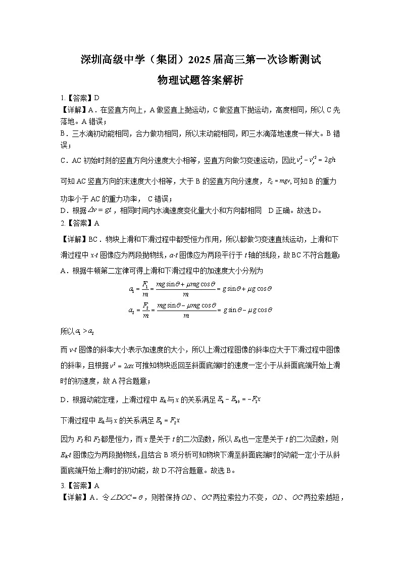 广东省深圳市高级中学2024-2025学年高三上学期第一次诊断测试（10月）物理试题01