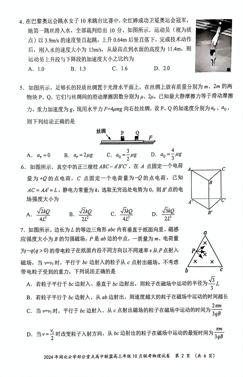 湖北省云学部分重高中联盟2024-2025学年高三上学期10月联考物理试题02