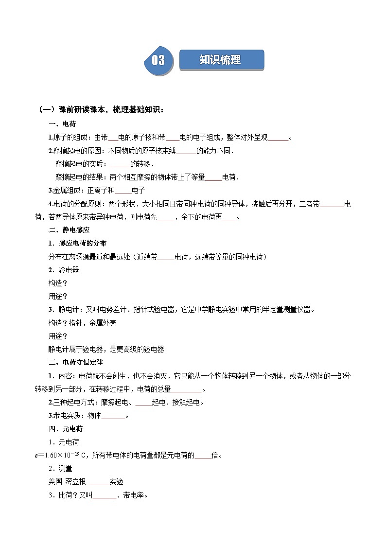 9.1 电荷 【练习】2024-2025学年高二物理 同步练（ 人教版2019必修第三册）（原卷版）第2页