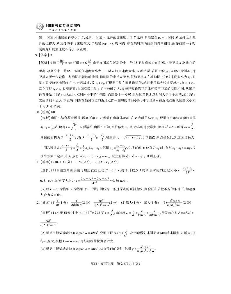 江西省上进联考2024-2025学年高三上学期10月月考物理试题答案第2页