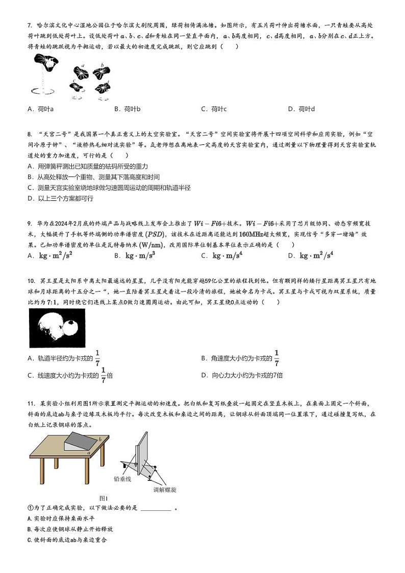 [物理]2024～2025学年10月黑龙江高三上学期月考试卷(龙东联盟)原题版第2页
