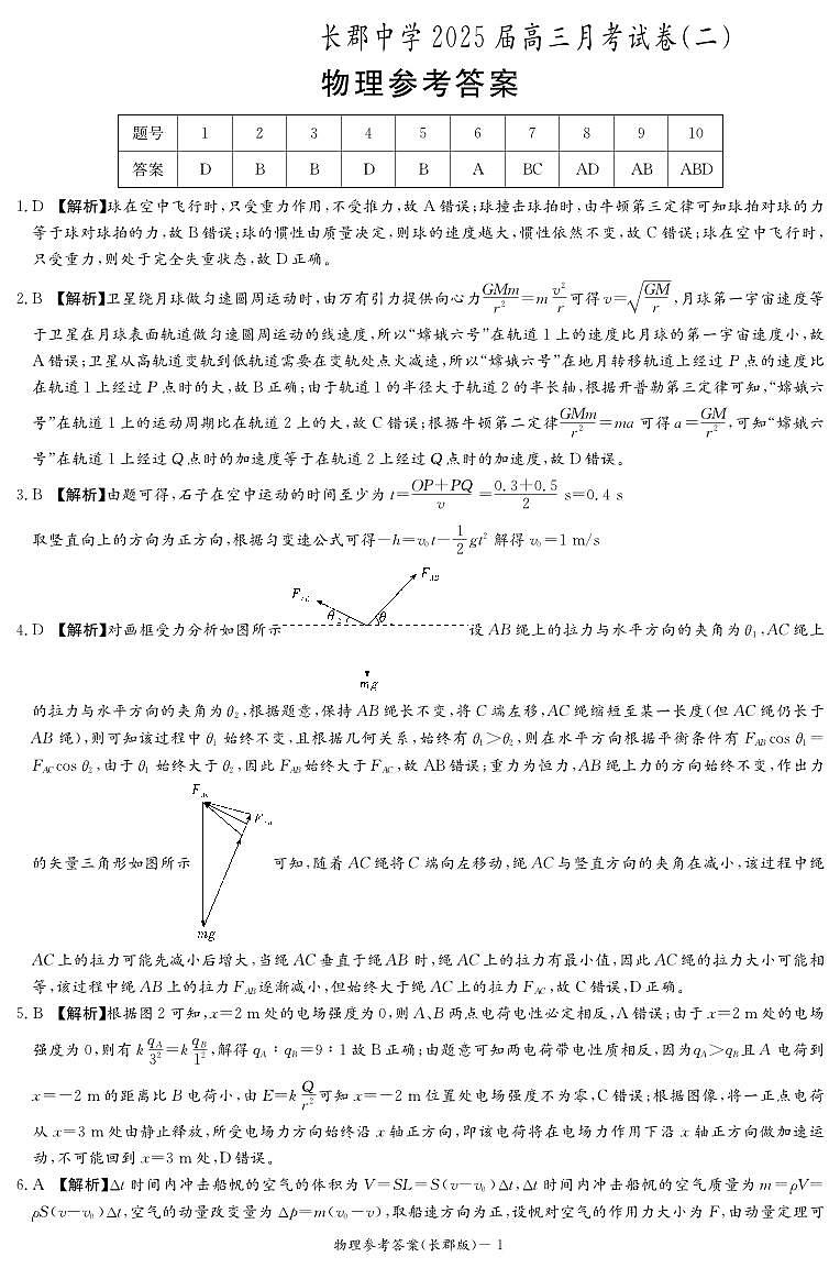 湖南省长沙市长郡2025届高三上学期月考试卷（二）物理（含答案）01