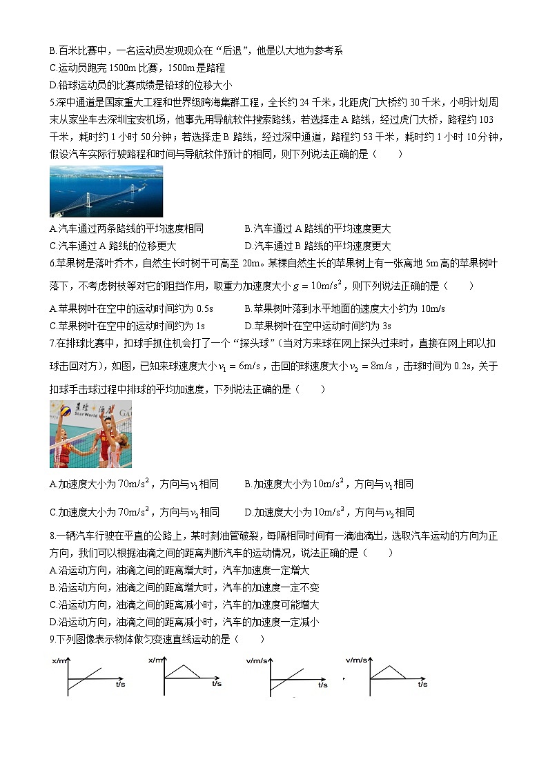 浙江省丽水市“五校高中发展共同体”2024-2025学年高一上学期10月联考物理试题第2页
