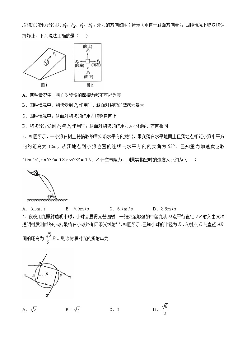 云南省德宏傣族景颇族自治州民族第一中学2024-2025学年高三上学期10月月考物理试题(无答案)第2页