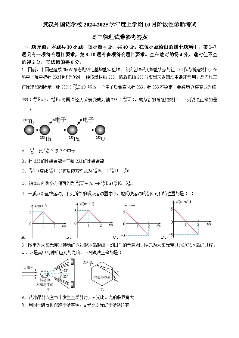 湖北省武汉外国语学校2025届高三上学期10月月考物理试题（Word版附解析）第1页