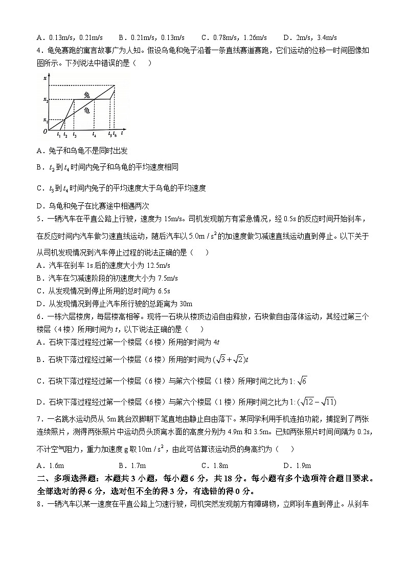 河南省部分名校2024-2025学年高一上学期10月月考物理试题02