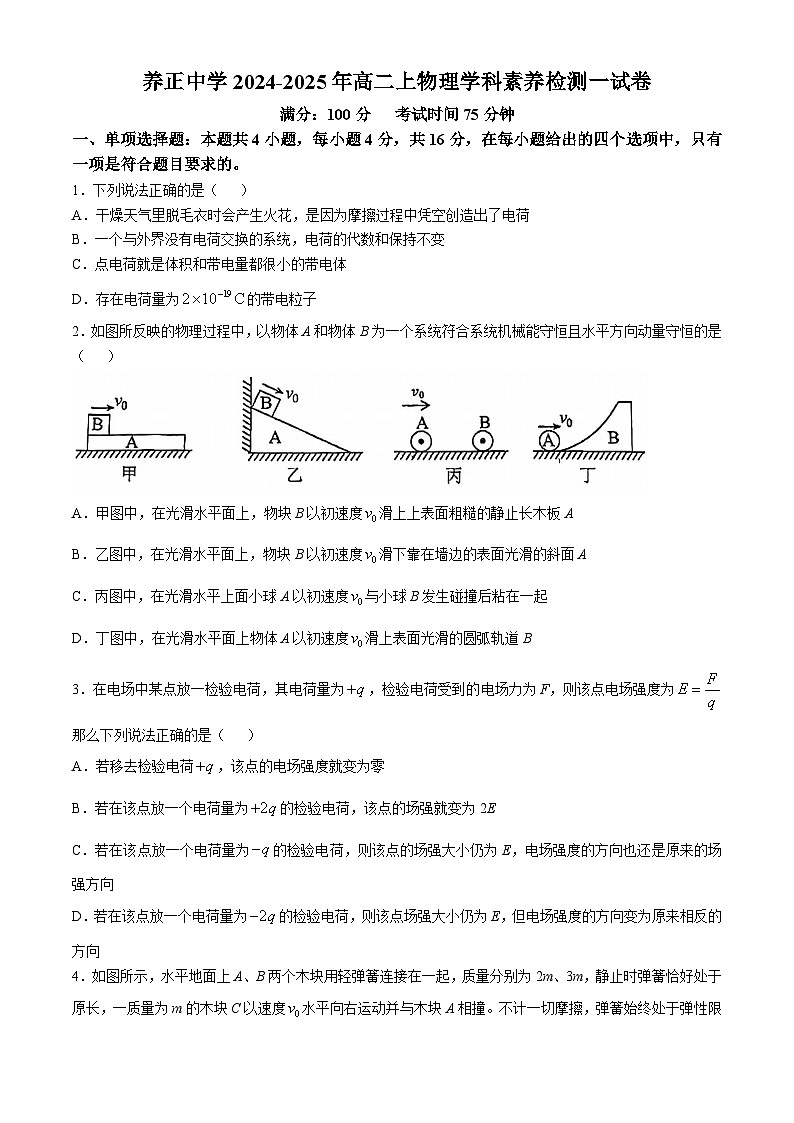 福建省晋江市养正中学2024-2025学年高二上学期10月月考物理试题(无答案)第1页