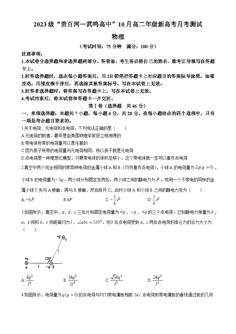 广西壮族自治区河池市2024-2025学年高二上学期10月月考物理试题第1页