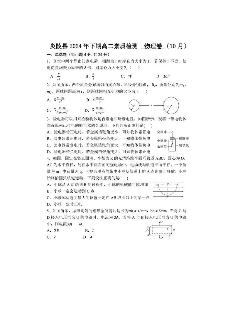 [物理]湖南省株洲市炎陵县2024～2025学年高二上学期10月月考试题(有答案)第1页