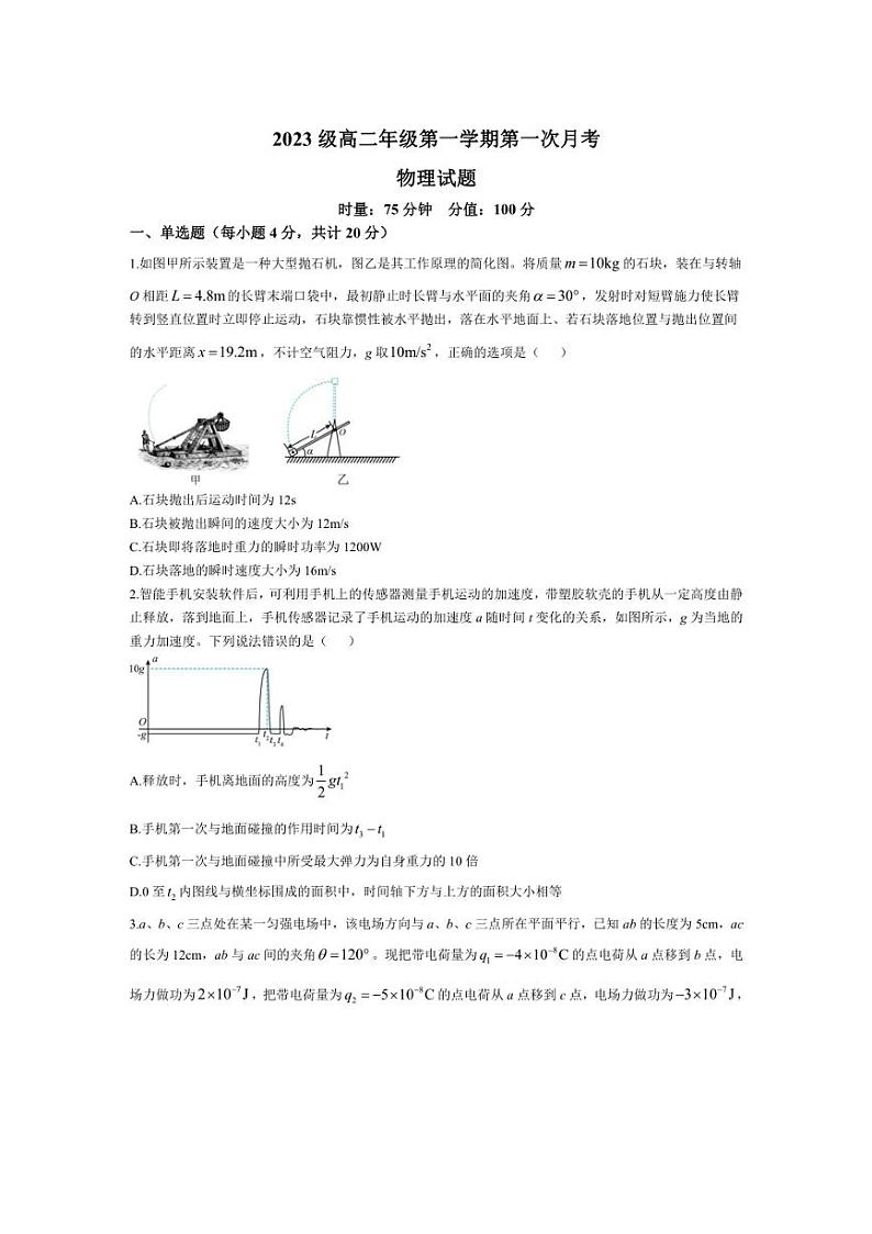 [物理]湖南省衡阳市第八中学2024～2025学年高二上学期第一次月考试题(有解析)第1页