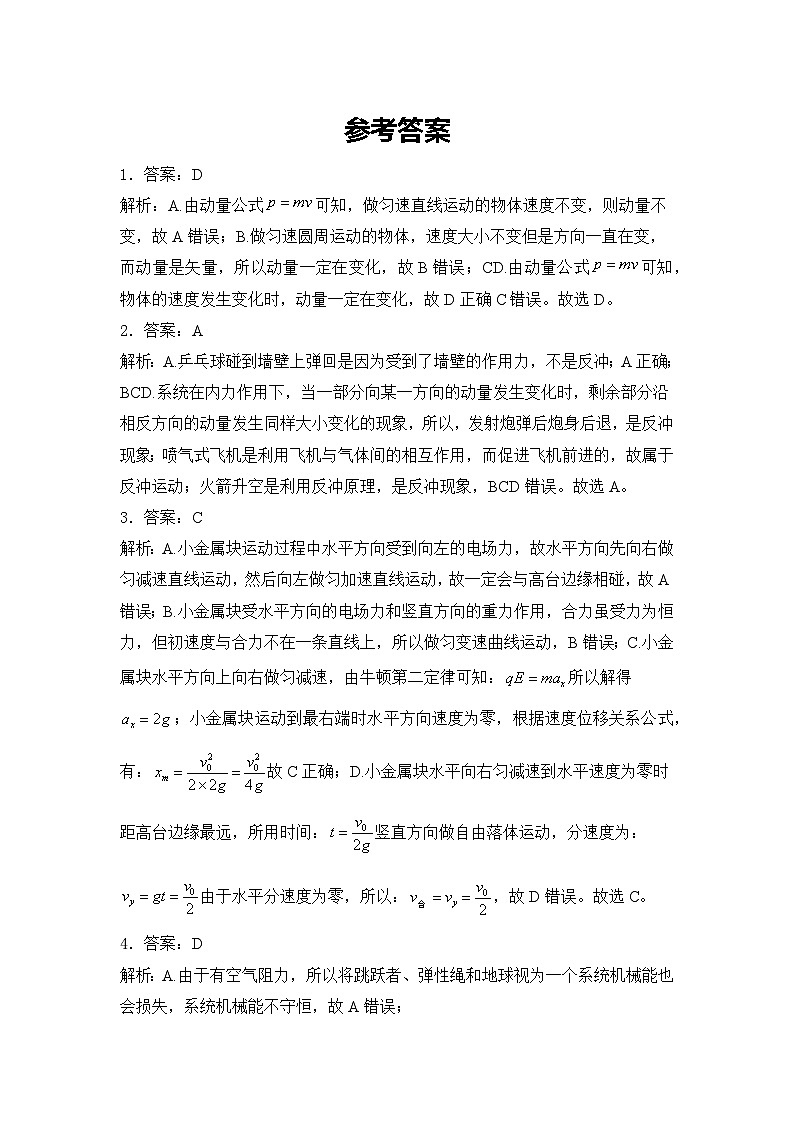 2024—2025学年泰山国际学校10月份第一次月考测试高二物理试卷参考答案第1页
