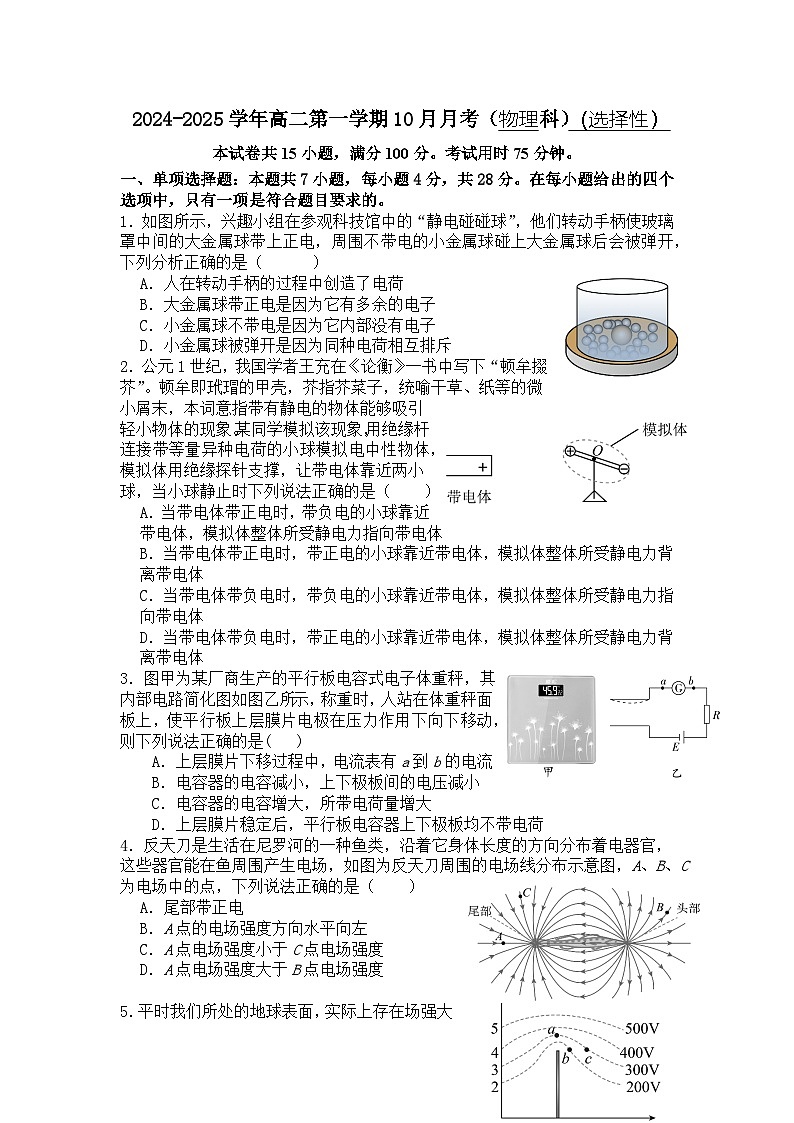 广东省茂名市电白区电海中学2024-2025学年高二上学期10月月考物理试题（选择性）第1页