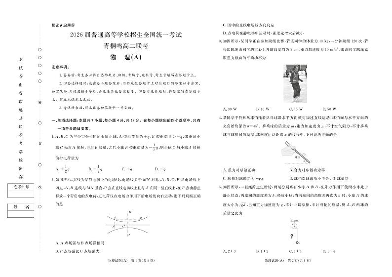 2024-2025河南青铜鸣高二上学期10月联考物理A版试卷及答案第1页