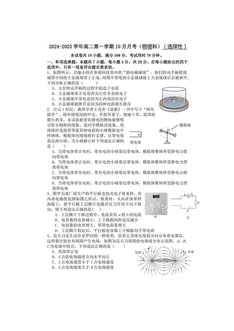 [物理]广东省茂名市电白区电海中学2024～2025学年高二上学期10月月考试题(选择性)第1页