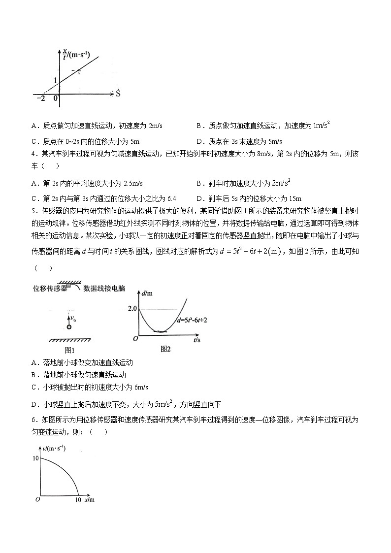 山东省济南市历城第二中学2024-2025学年高一上学期10月月考物理试题(无答案)第2页
