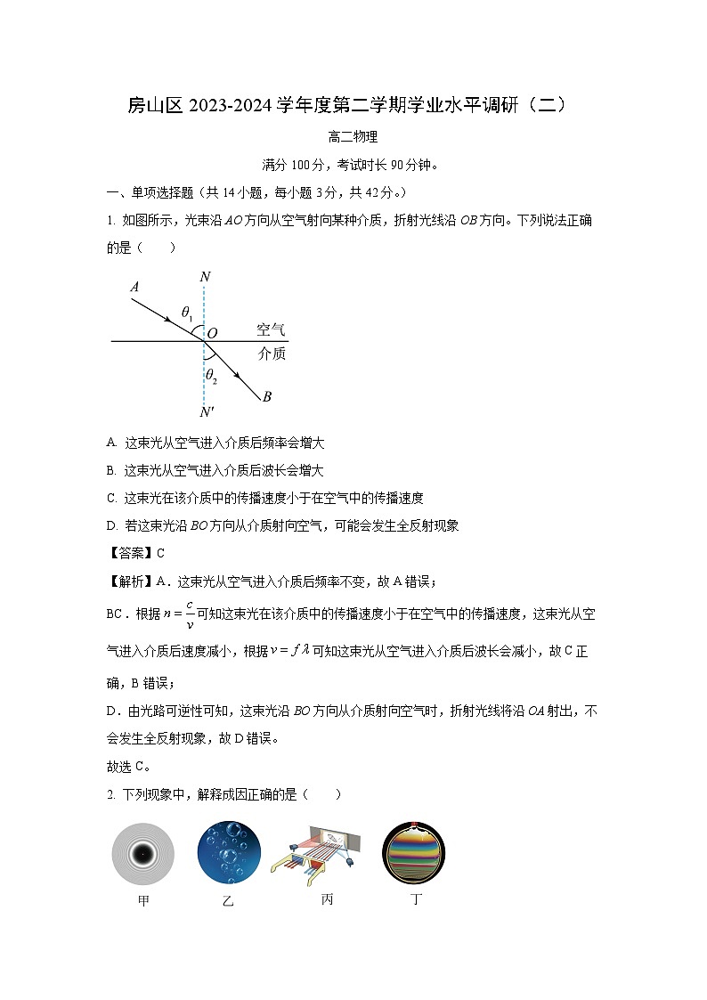 [物理][期末]北京市房山区2023-2024学年高二下学期期末考试试卷(解析版)第1页