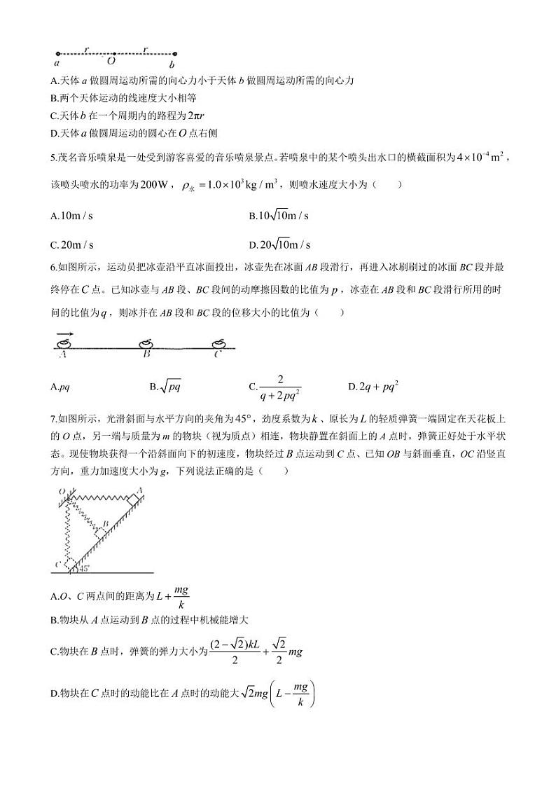 广东茂名区域学校2025届高三上学期10月联考物理试题+答案第2页