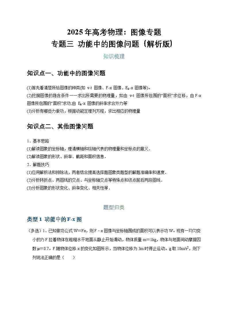 2025年高考物理：图像专题 专题03功能中的图像问题（共12种图像类型）-学案解析版第1页