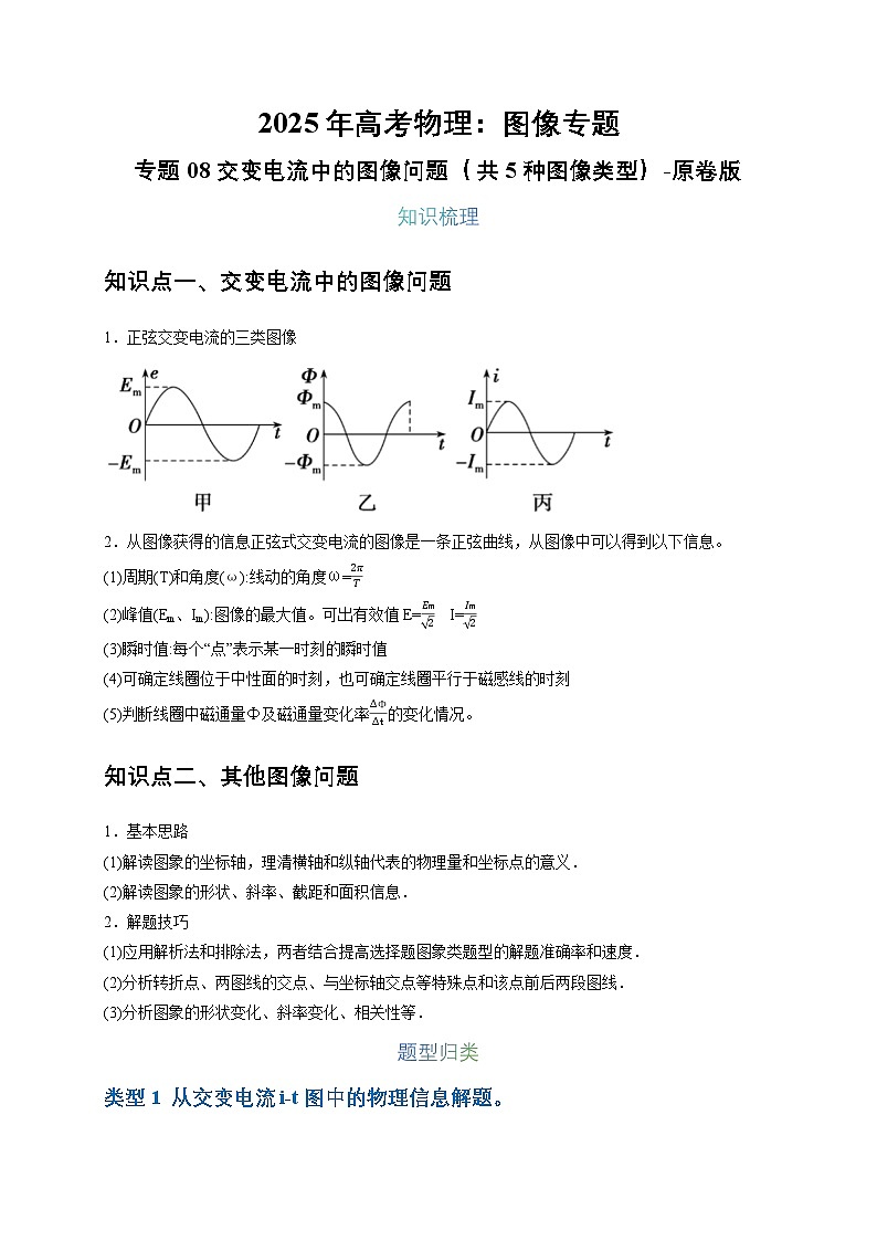 2025年高考物理：图像专题 专题08交变电流中的图像问题（共5种图像类型）-学案原卷版第1页