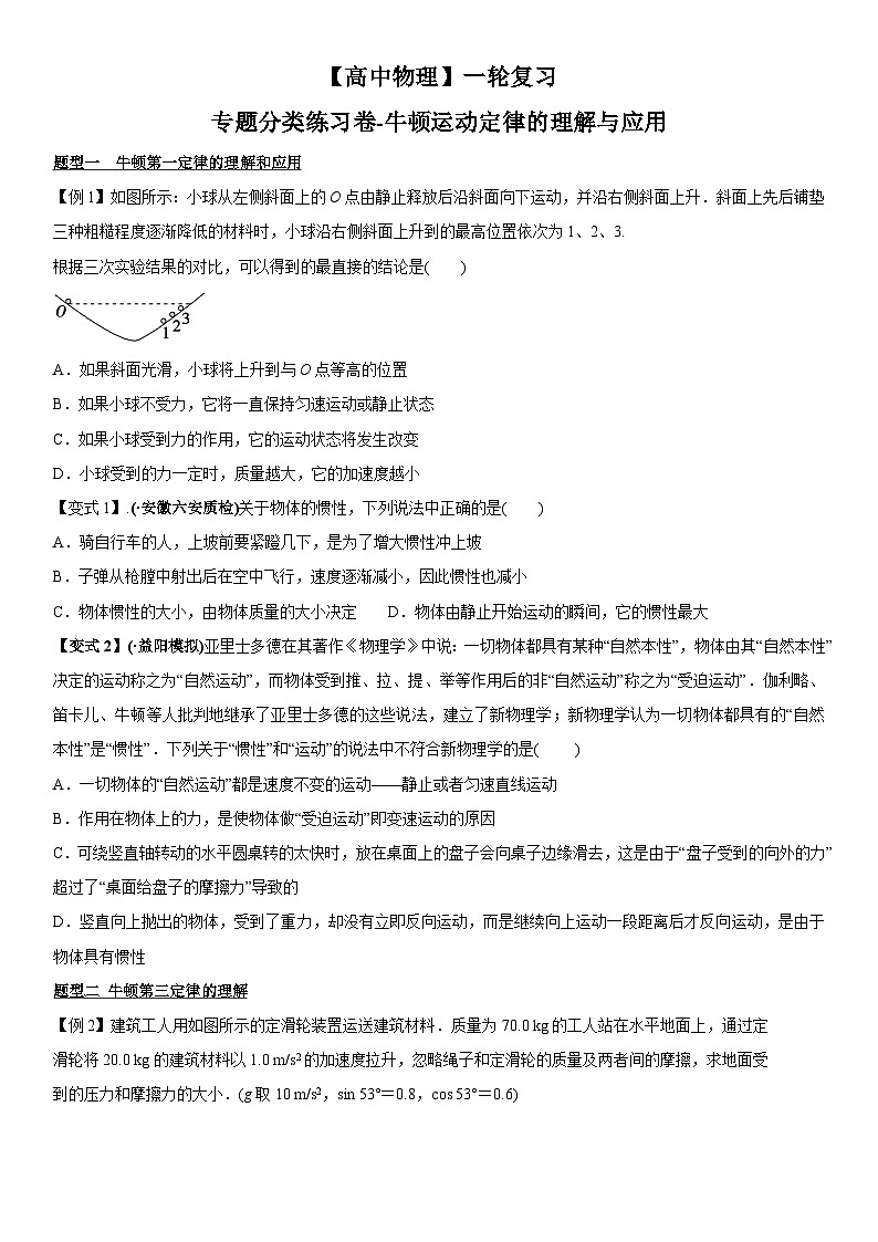 【高中物理】一轮复习：专题分类练习卷- 牛顿运动定律的理解与应用第1页