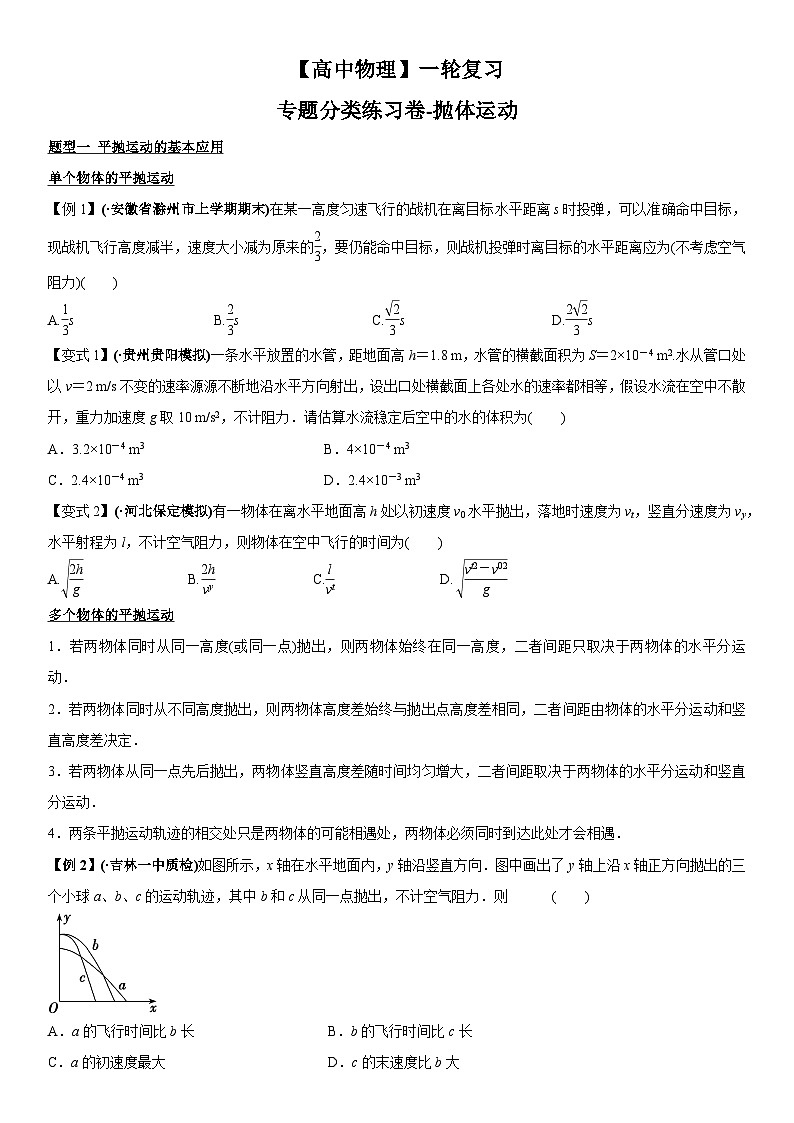 【高中物理】一轮复习：专题分类练习卷- 抛体运动第1页